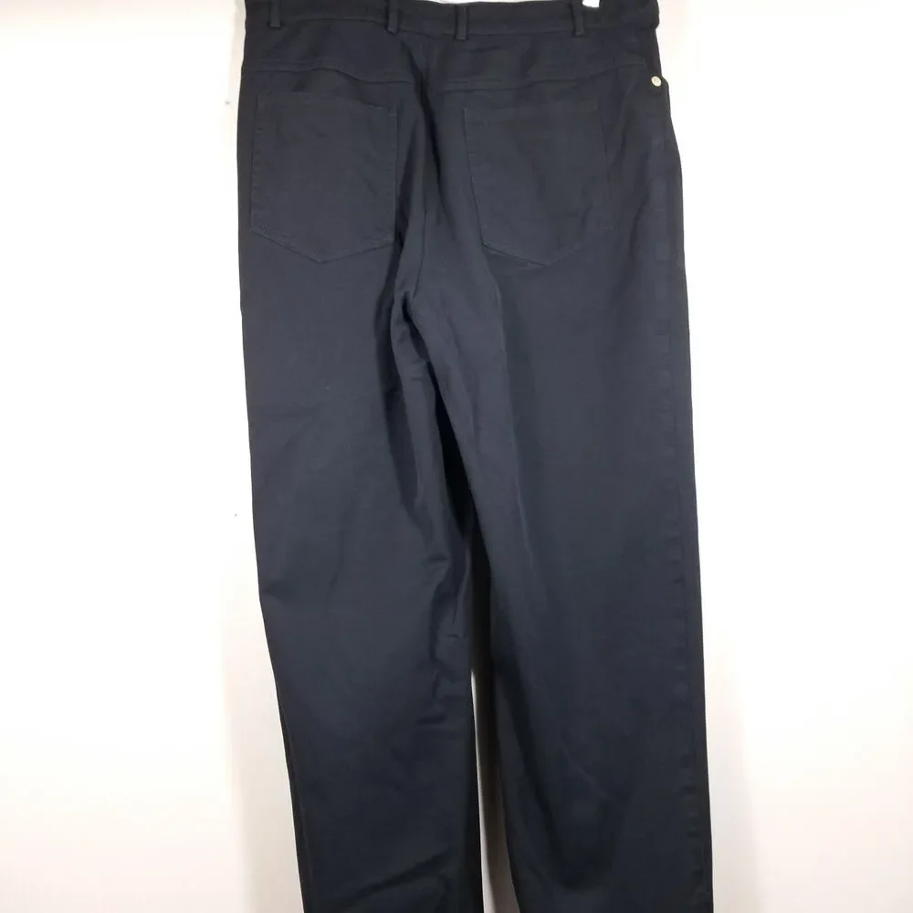 St.John Pants Women 12  Navy Stretch Cotton Gold Hardware Trouser Marie Gray